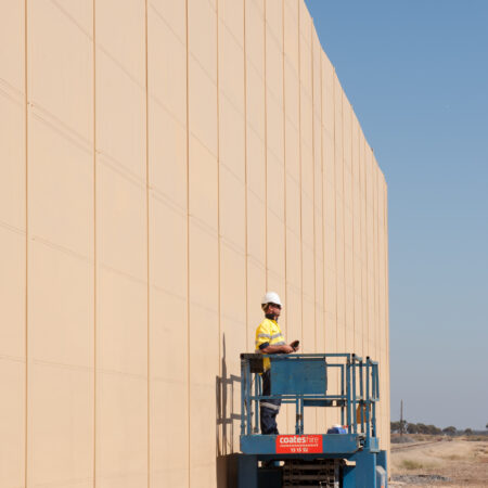 DuneWall with AcoustX Double Panel System by Wallmark Australia 12m high at Iluka Mines VIC