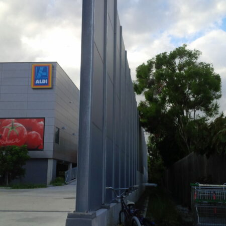 DuneWall with AcoustX Panel by Wallmark Australia 6m high at Aldi Sandgate QLD