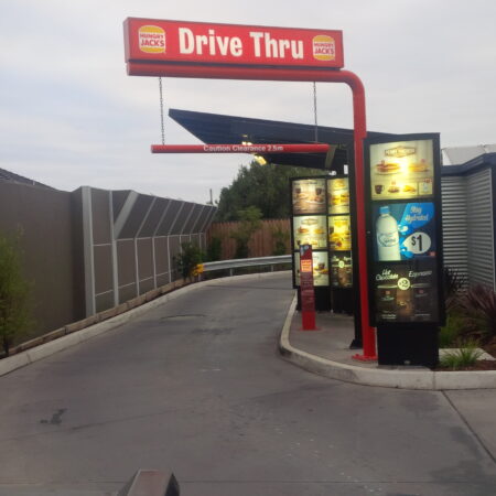 DuneWall with AcoustX Panel by Wallmark Australia with crank angle 3.6m high at Hungry Jacks Altona VIC