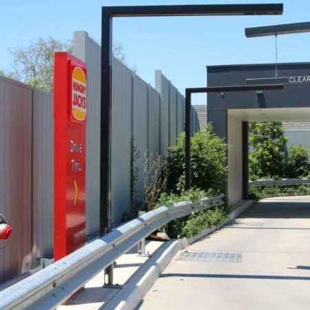 DuneWall with AcoustX Panel with crank angle plexiglass by Wallmark Australia 3.5m high at Casula NSW