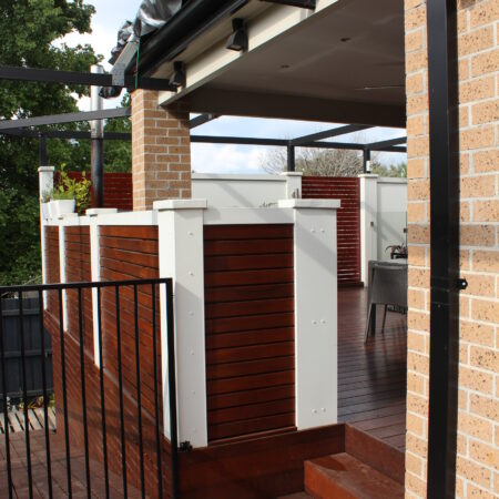 UrbanWall with AcoustX and timber feature panelling by Wallmark. 2.1m high at Albury, NSW