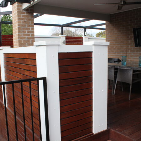 UrbanWall with AcoustX and timber feature panelling by Wallmark. 2.1m high at Albury, NSW